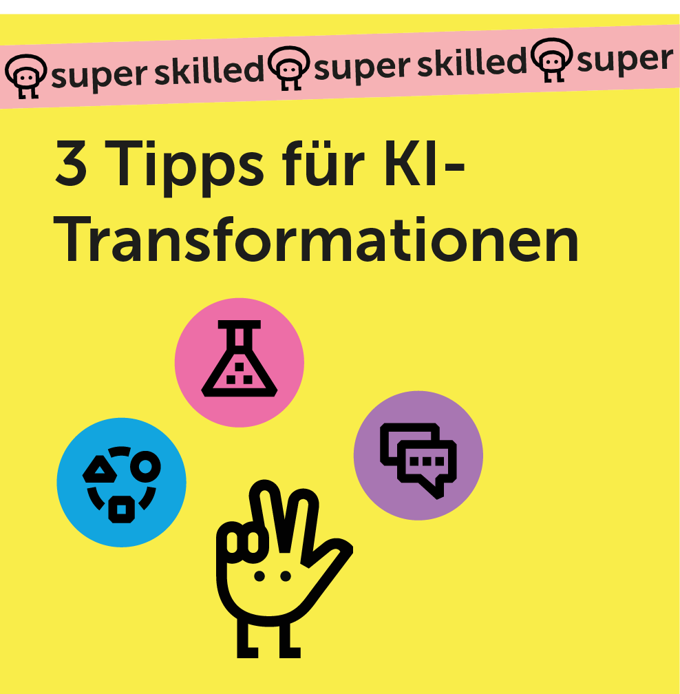 Eine Illustration für einen Blogpost von mermaid & broccoli "3 Tipps für KI-Transformationen"