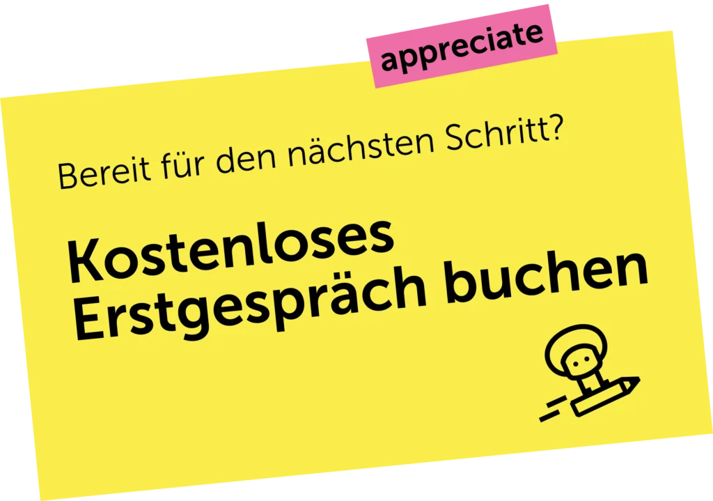 Aufforderung, ein kostenloses Erstgespräch mit mermaid & broccoli zu buchen